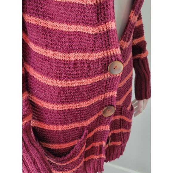 Free People Sz. XS Sweater Striped Cardigan Lightweight Big Button Pockets Long - Picture 7 of 16
